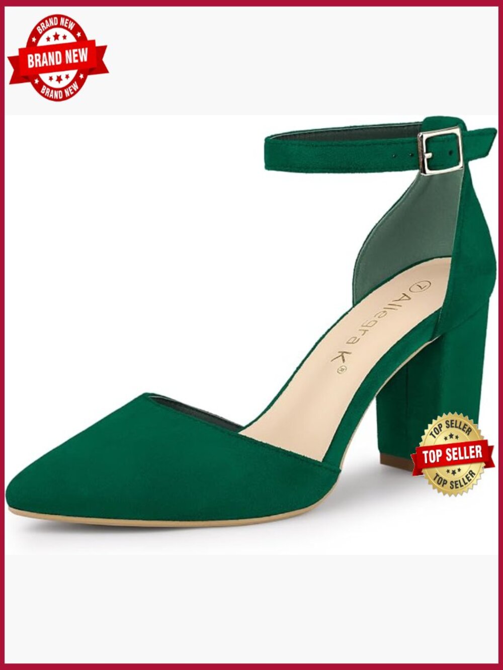 Ankle Strap Pointed Toe Block Heel Pumps - Women's